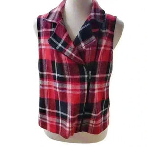 Chaps Plaid  Astmmetrical Zip-Up Cottagecore Western Vest Red Black Size XL